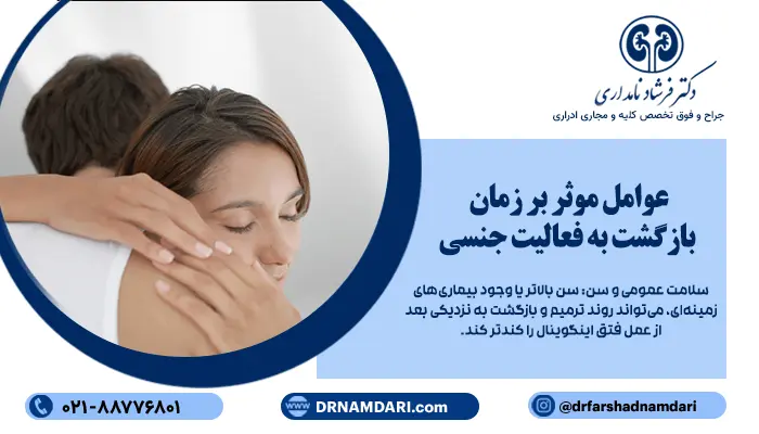 عوامل موثر بر زمان بازگشت به فعالیت جنسی: محل فتق، نوع جراحی، سلامت عمومی و سن، استفاده از مش جراحی، عوارض بعد از جراحی و...