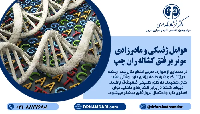 در بسیاری از موارد، هرنی اینگوینال چپ، ریشه در ژنتیک و شرایط مادرزادی دارد. وقتی بافتهای همبند، به طور طبیعی ضعیفتر باشند، دیواره شکم در برابر فشارهای داخلی، توان کمتری دارد و احتمال بروز فتق بیشتر میشود