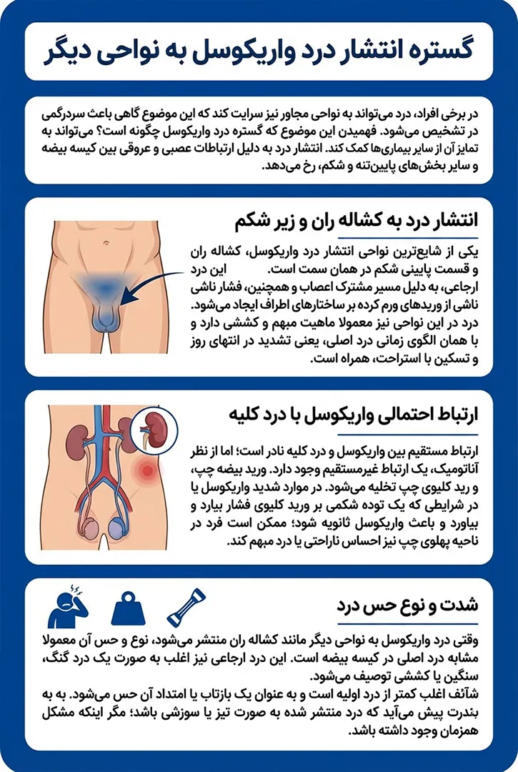 گستره انتشار درد واریکوسل به نواحی دیگر